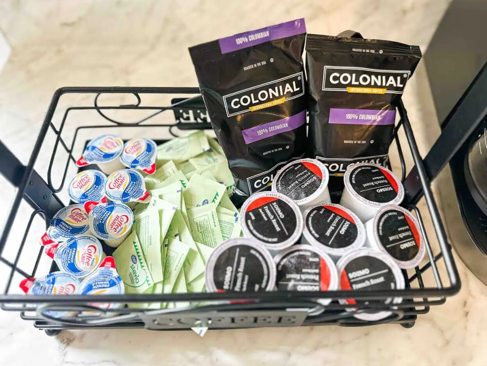 We provide a complementary starter kit for the coffee bar. 