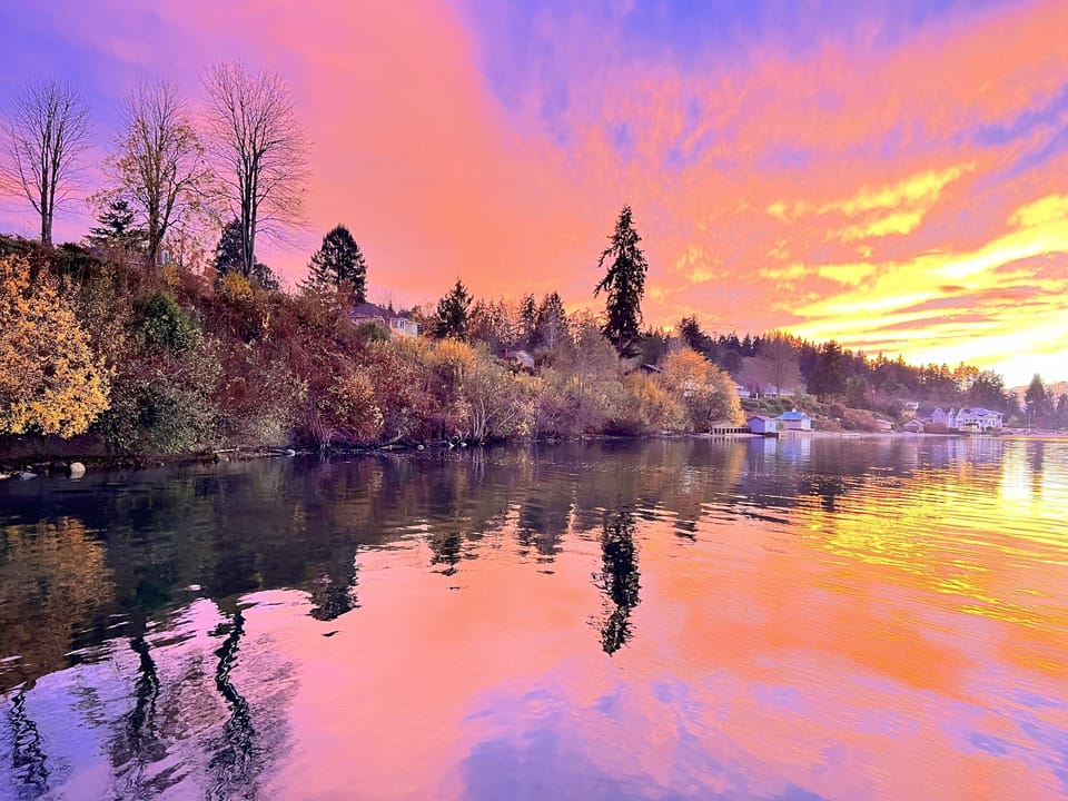 Sunset view of adjacent waterfront