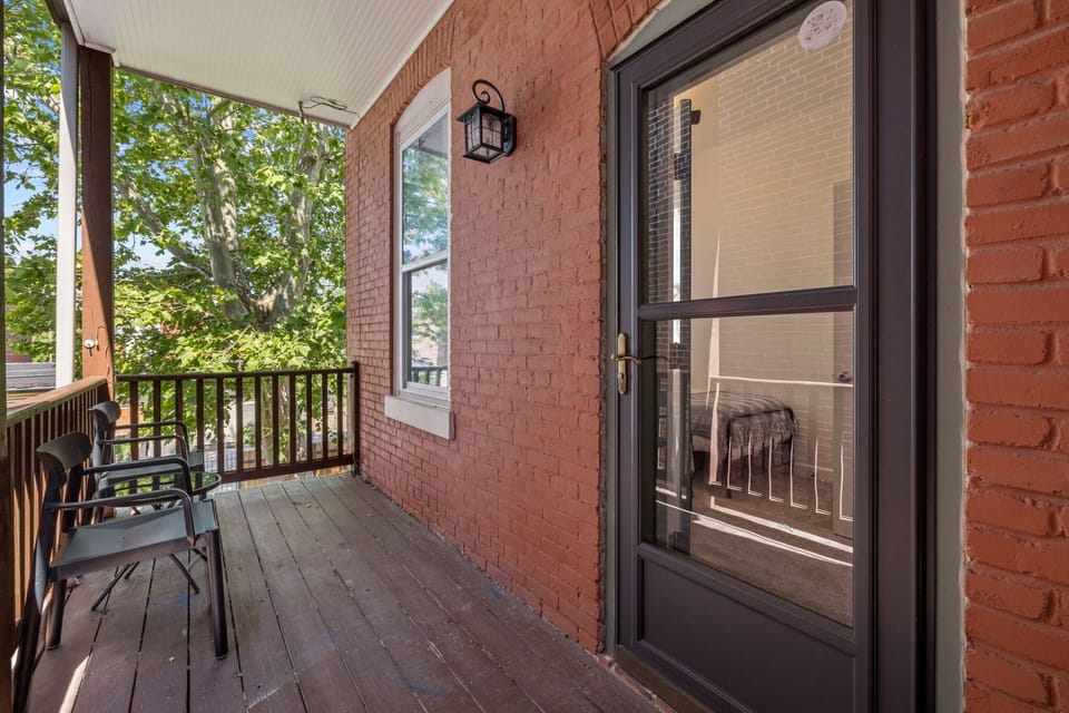 Balcony with seating.