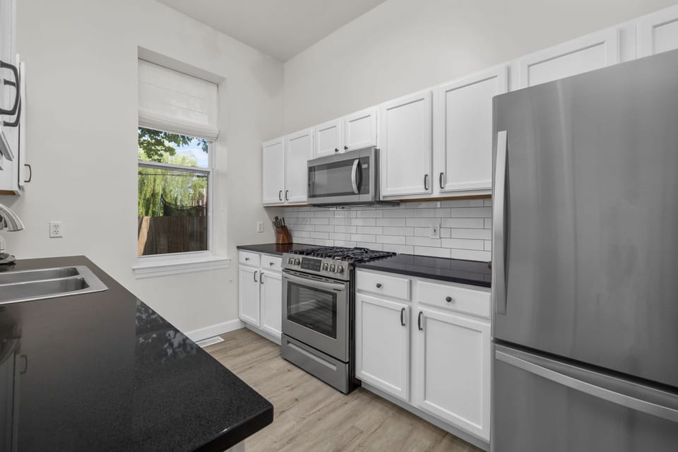 Fully stocked kitchen with everything you need to cook a meal from scratch.