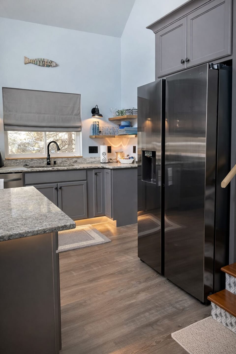 Black Stainless Steel modern appliances. Ice maker/water dispenser