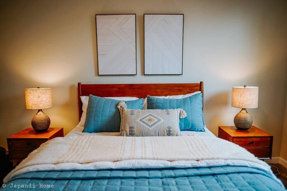 Subtle textures and colors throughout the warm, premium bedding materials