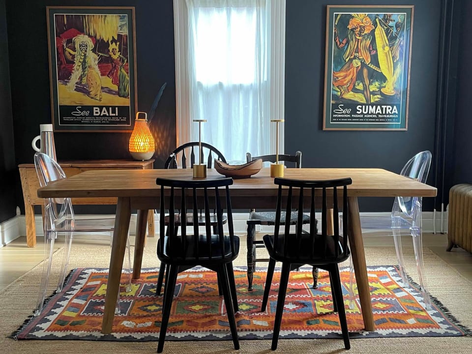 You will love dining and working in this rich and colorful room