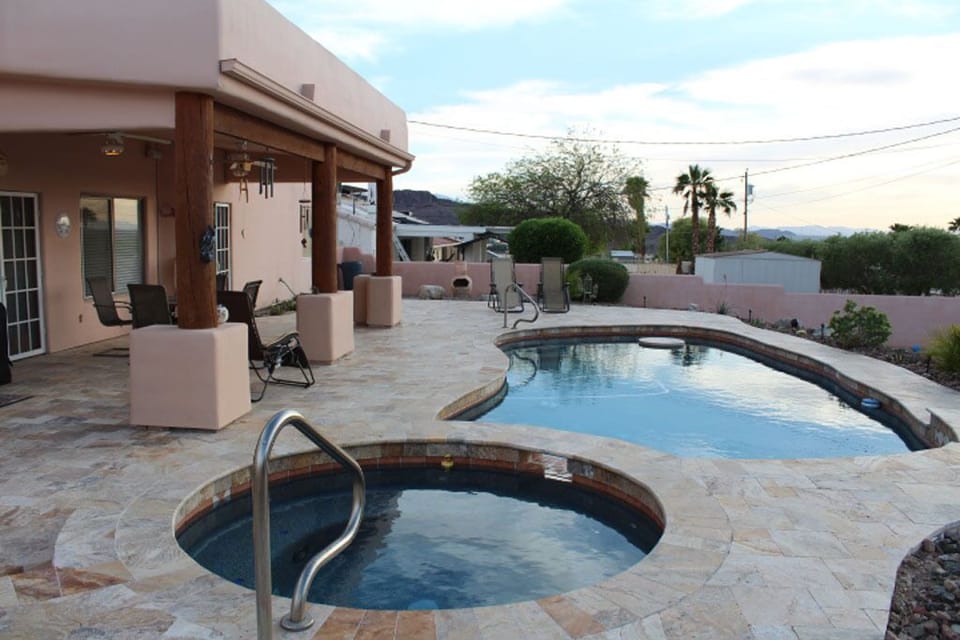 Travertine tiles ,  pool and spa 