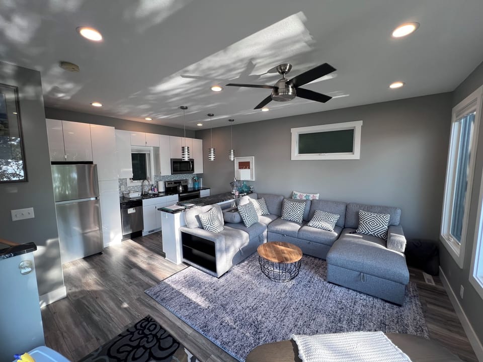 Living area and kitchen