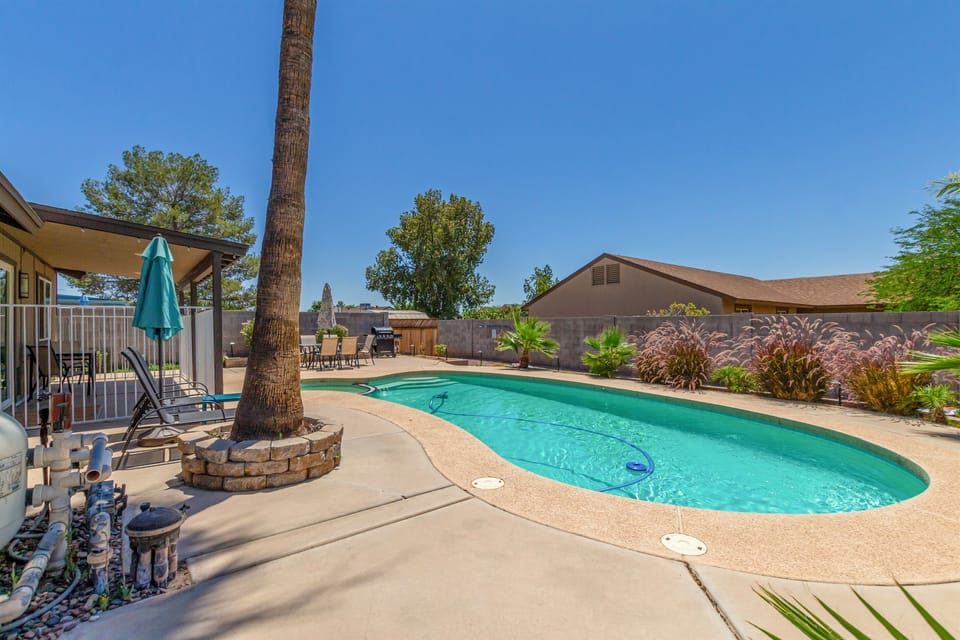 Spacious backyard with pool