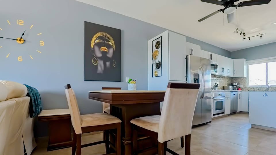 The dining area has a nice comfortable table to seat 4
