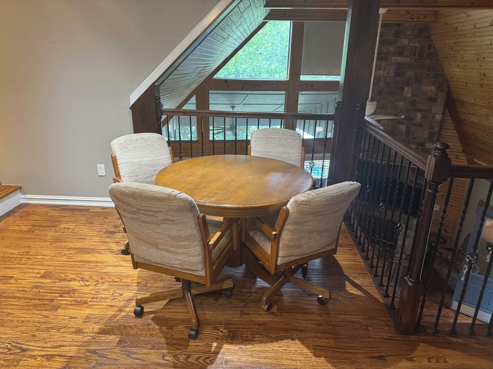 Work area or game table in loft.