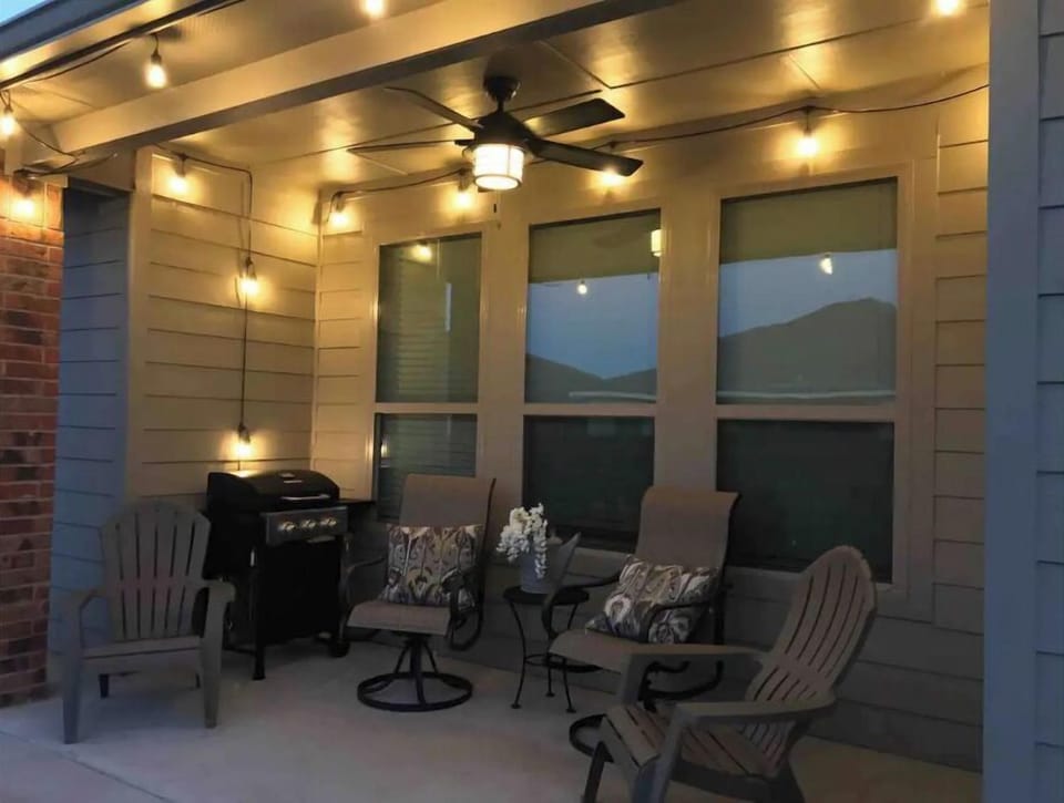 Private patio with lights