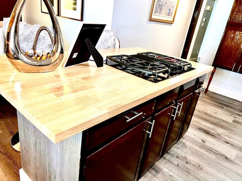Butcher Block Gas Stove Island in Kitchen