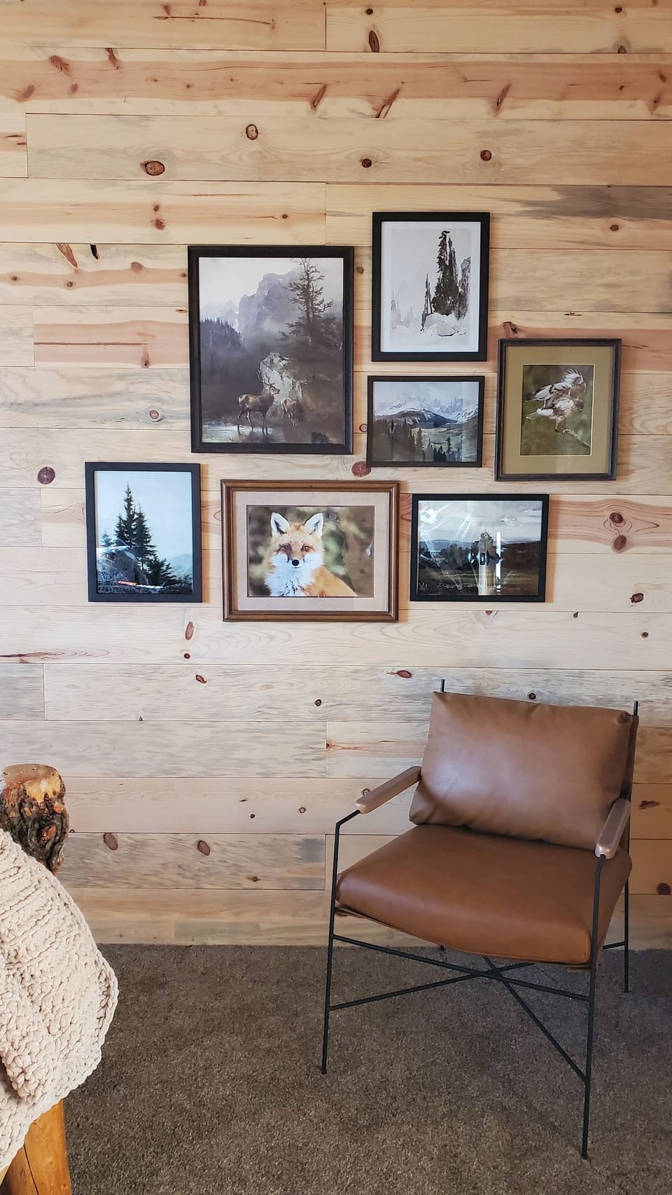 The gallery art wall completed this room's Forest theme. 