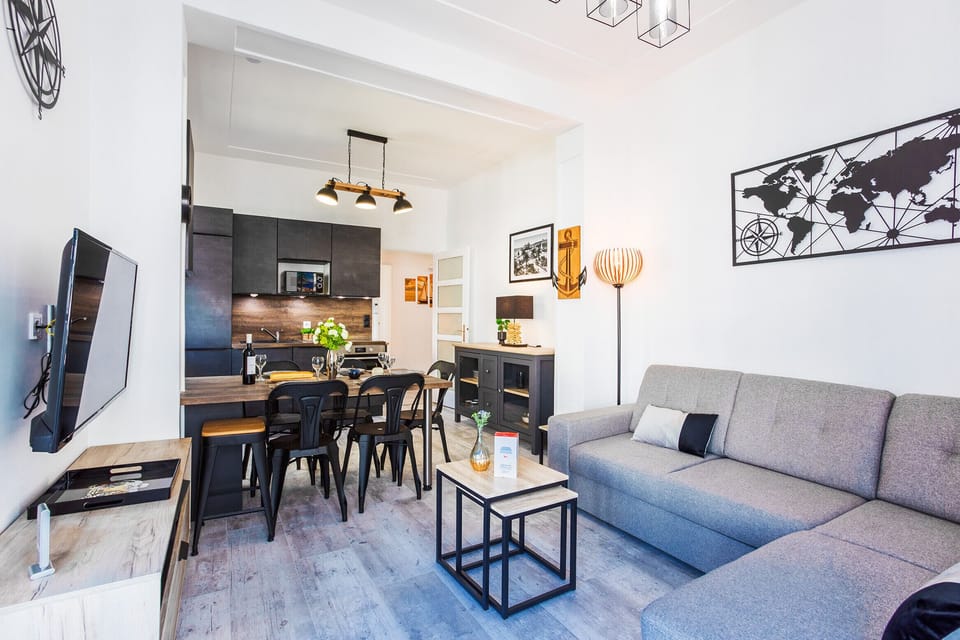 Modern living room with dining area