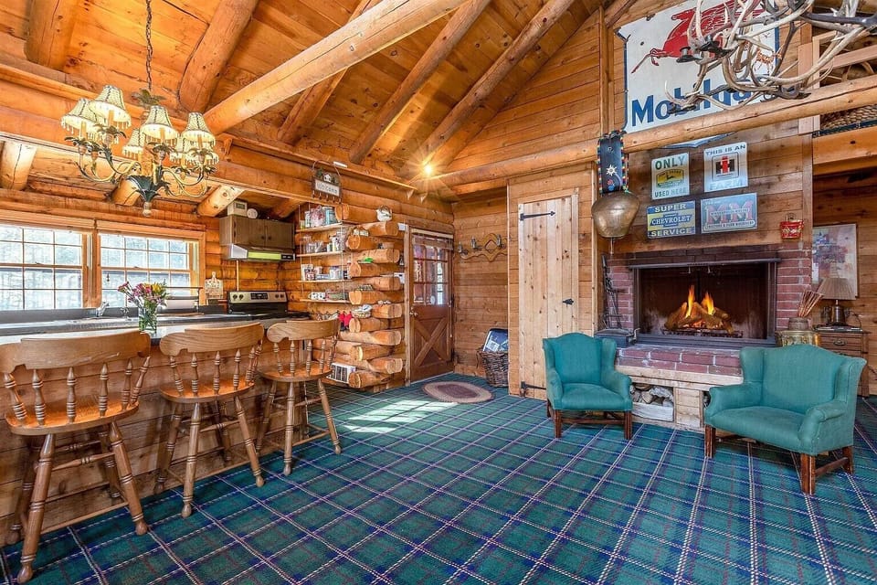 main level living room wood burning fireplace