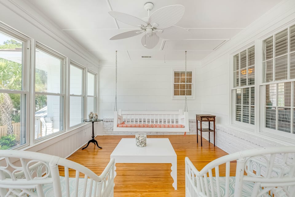 Sun Room off 2nd Floor Living Room overlooking the Pool and Pool House