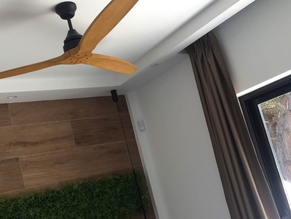 ceiling fans, black-out curtains