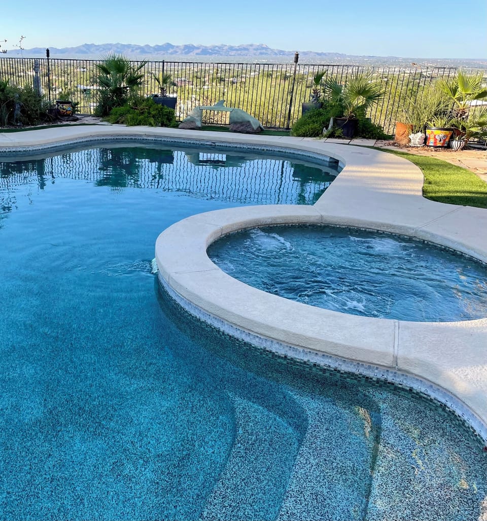 Sparkling pebble tec pool that can be heated upon request for $50/ night.