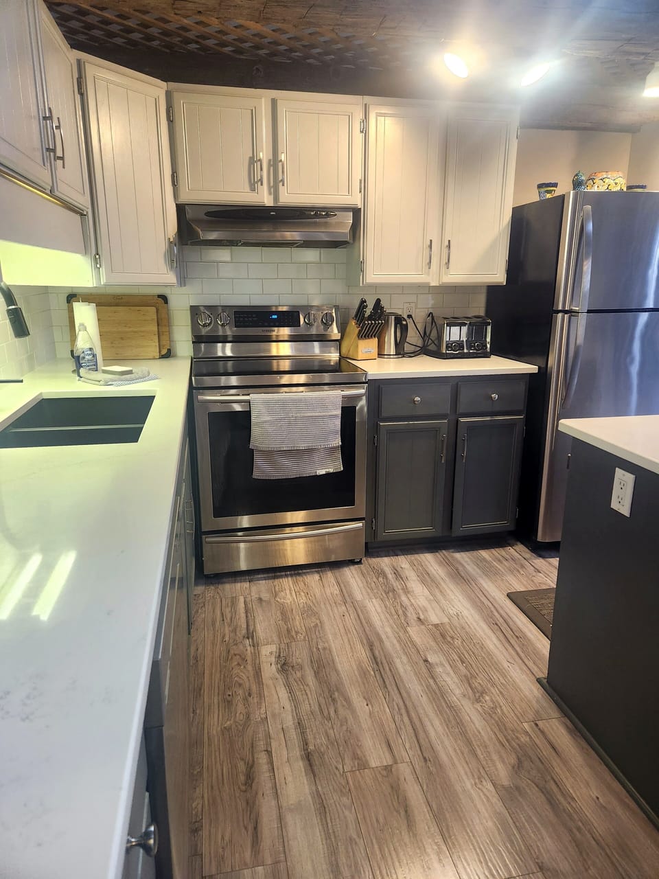 Kitchen with new stainless steel appliances