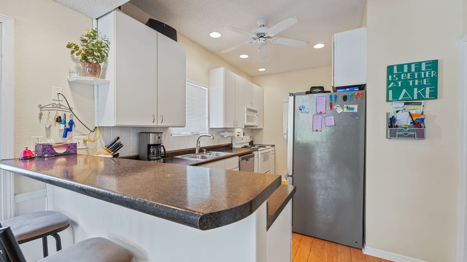 Well equipped kitchen just off the living room.
