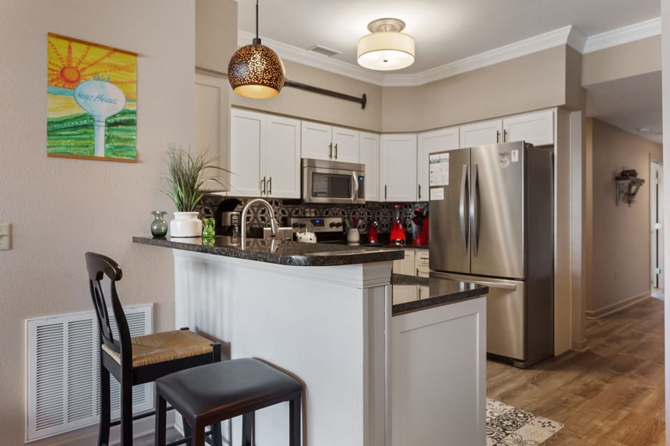 Extra dining space located at the kitchen counter.