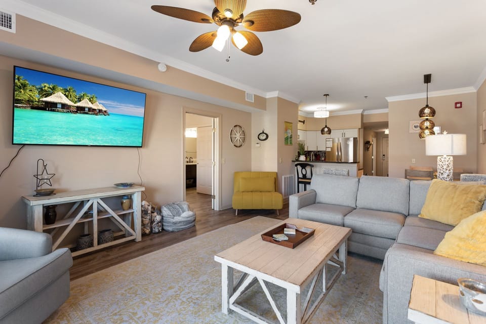 Catch up on your favorite shows or watch a movie on the flat-screen TV.