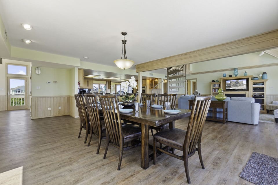 The dining area is conveniently located next to the kitchen, making it all too easy to go back for seconds.