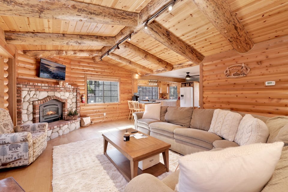 Very comfortable couch for siting in front of the cozy fireplace.