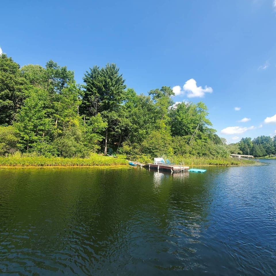 View of the dock from the lake. We have 200 feet of frontage!