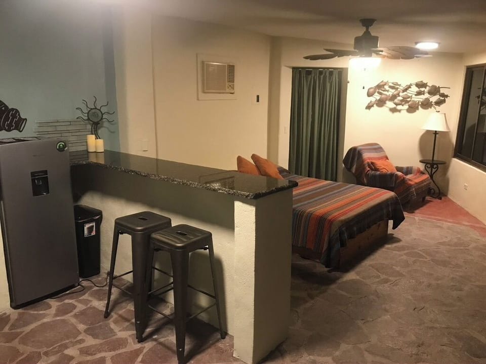 This is one big room 
With a fun Mini kitchen with everything
and a full lg bath