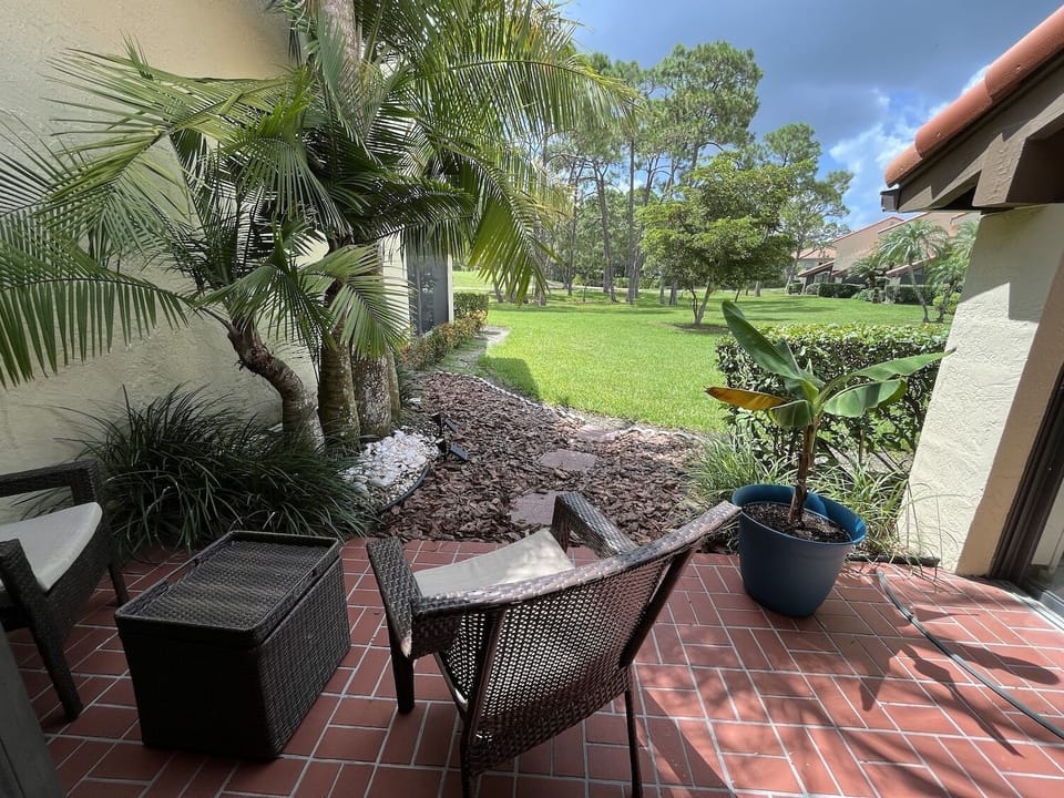 Patio with golf view
