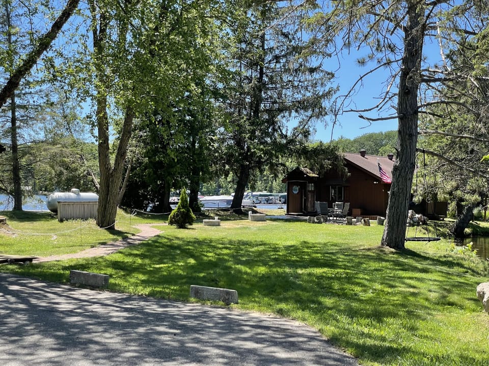 View from driveway towards cabin