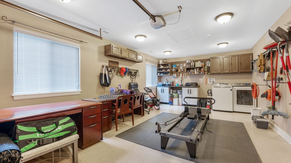 The garage is finished and has central AC. There is another bunk bed in here.