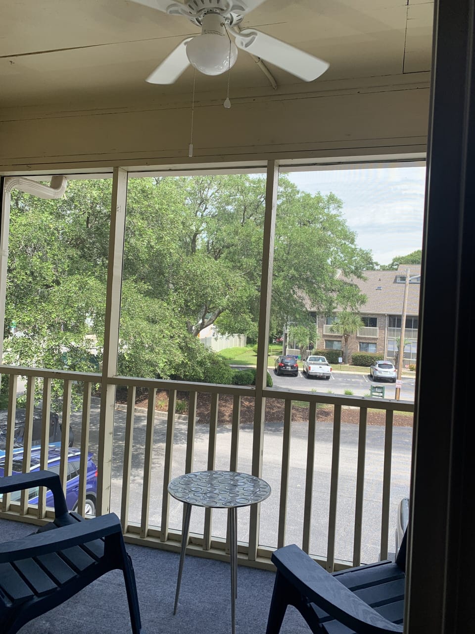 Screened in porch with ceiling fan