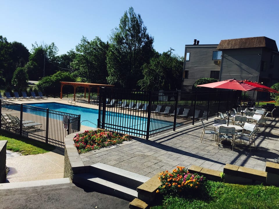 Saltwater pool and deck with BBQ area