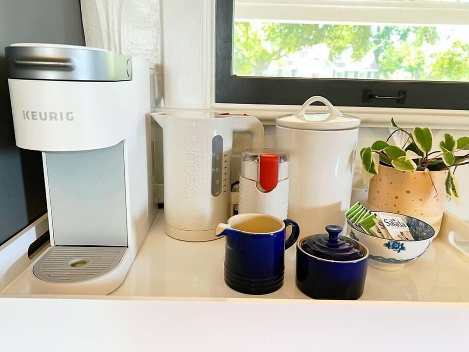 We provide whole bean coffee, a grinder, a Keurig coffee maker, tea, sugar