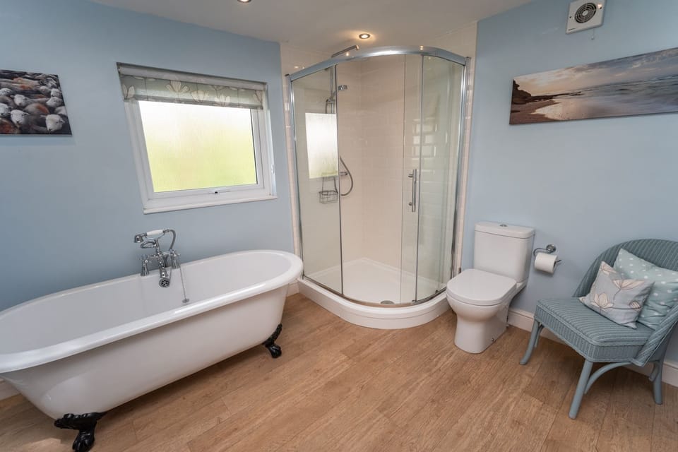 The bathroom also has a walk in shower