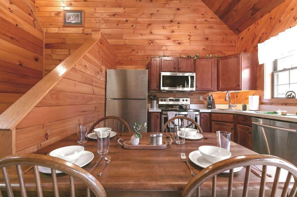Plenty of dishware, glassware, drink ware to bring outside, serveware, and more are provided.