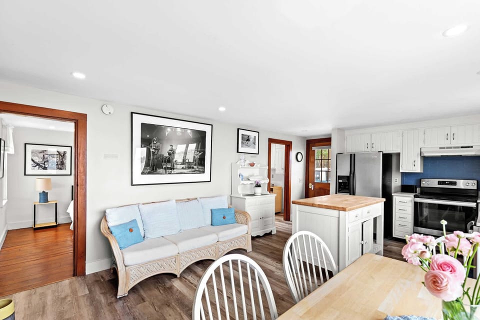 Open kitchen and sitting area with casual Cape Cod charm