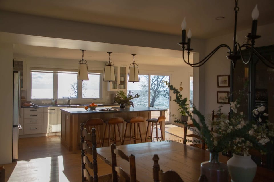 View of the kitchen from the dining room.