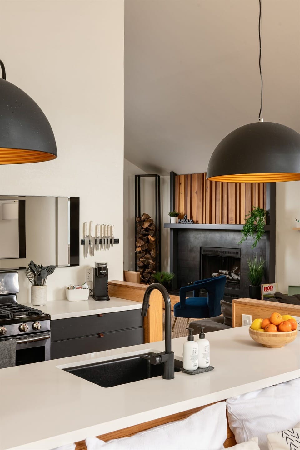 Open kitchen layout that stays connected to the living space—great for cooking while spending time with your group.
