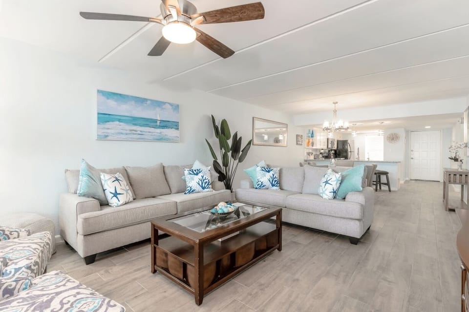Our coastal vibes flow throughout the space thanks to a lovely open-concept floor plan.