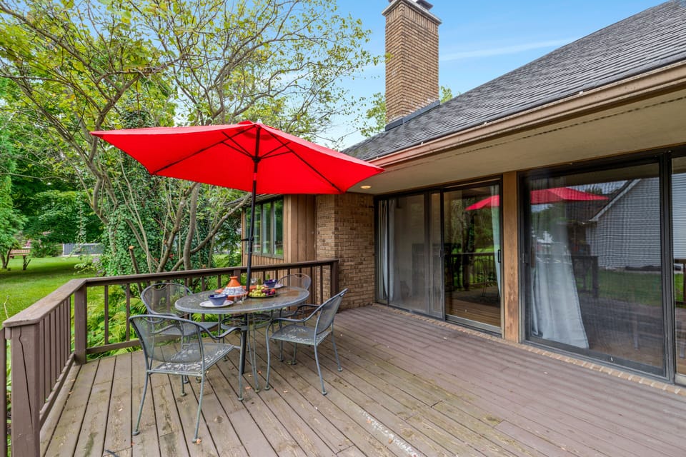 Deck and Table, chairs and umbrella