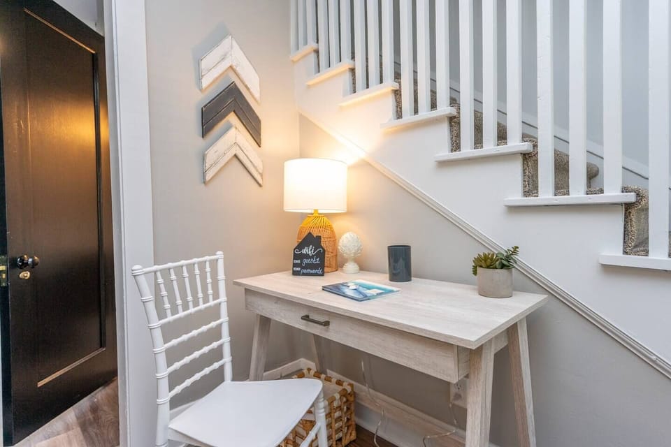 The convenient desk is available for any work-from-home needs. 53.	The cheerful décor touches will make you smile.