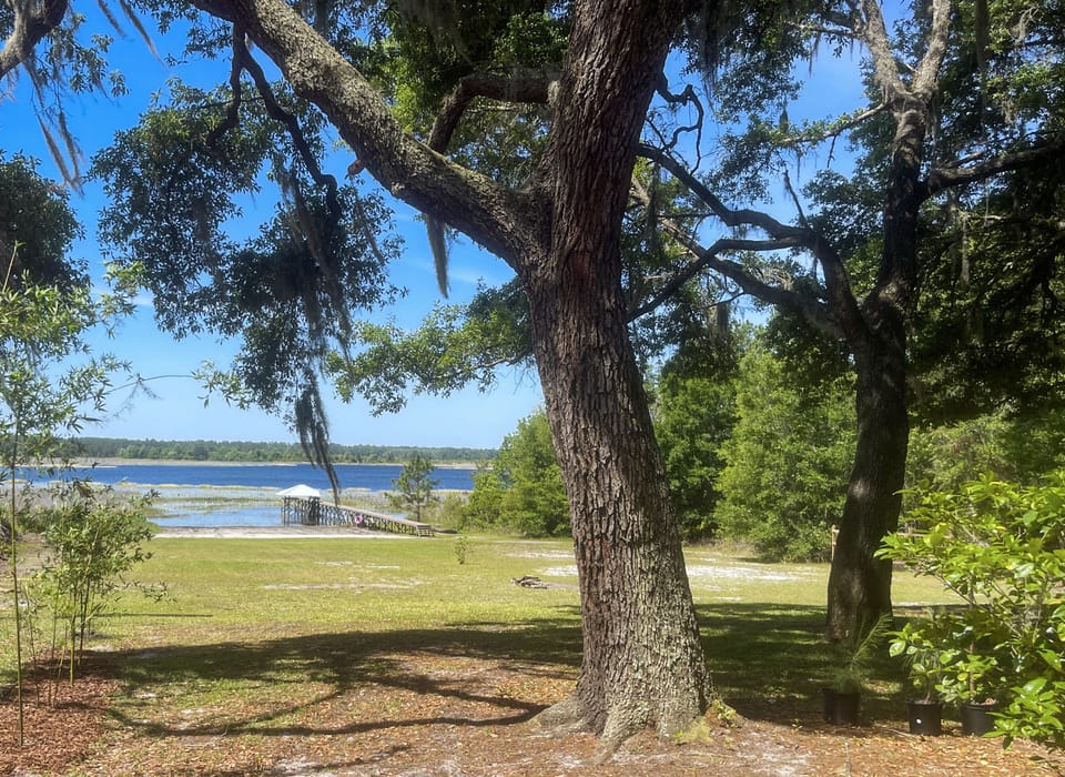Gorgeous old oaks provide wonderful shade so you can enjoy the warm breezes. 