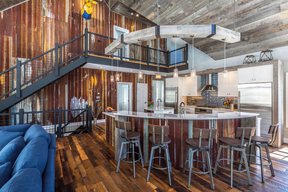 Kitchen with island seating for 5. 