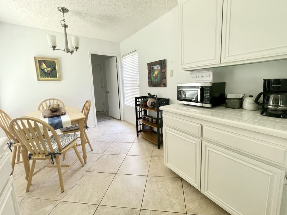 Coffee maker, crock pot and all the other necessities to cook in.