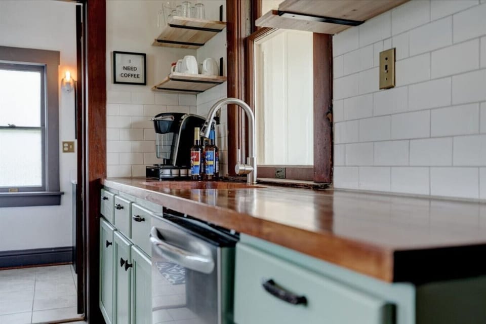 Coffee bar with k cups, cream, coffee syrups