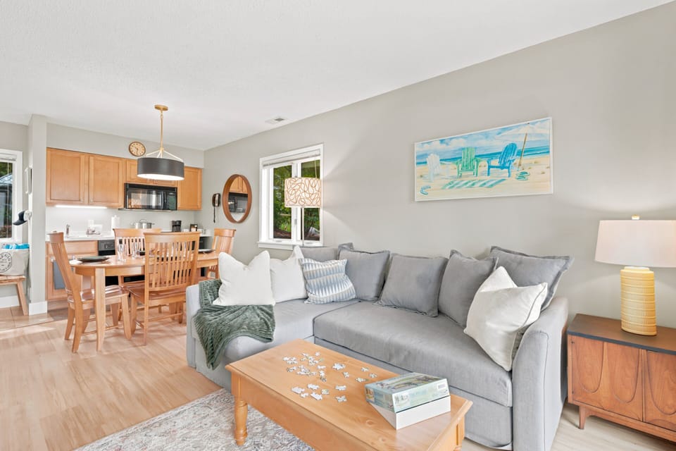 An open, airy living space with a pull-out sofa sleeper