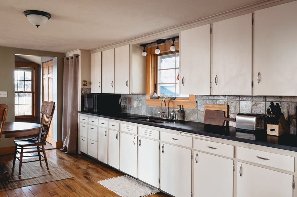 A full kitchen with plenty of space to prep and cook.