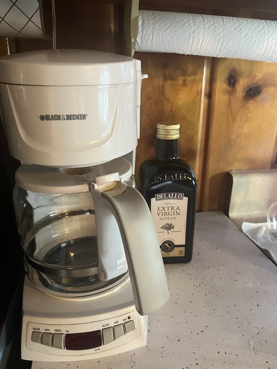 Two options for coffee addicts-- french press and regular coffee machine