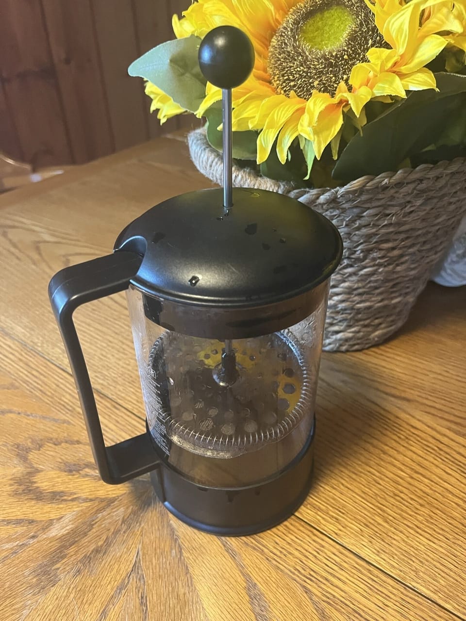 Two options for coffee addicts-- french press and regular coffee machine